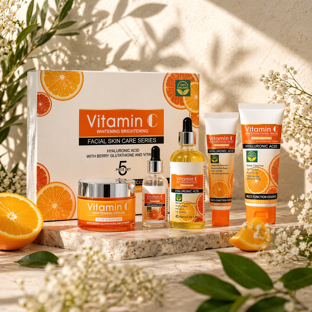 “Sorpréndela con una Piel Radiante – Kit Facial Vitamina C 5 en 1 💖✨”