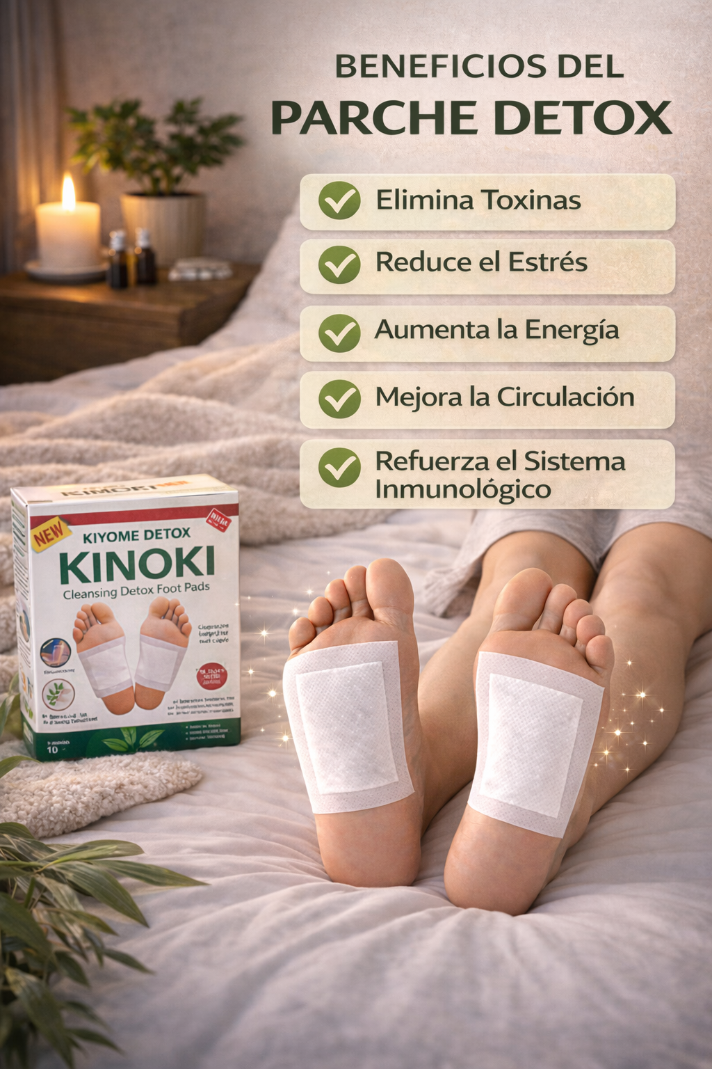 Parches Kinoki Detox para Pies | Desintoxicación Nocturna y Bienestar Natural