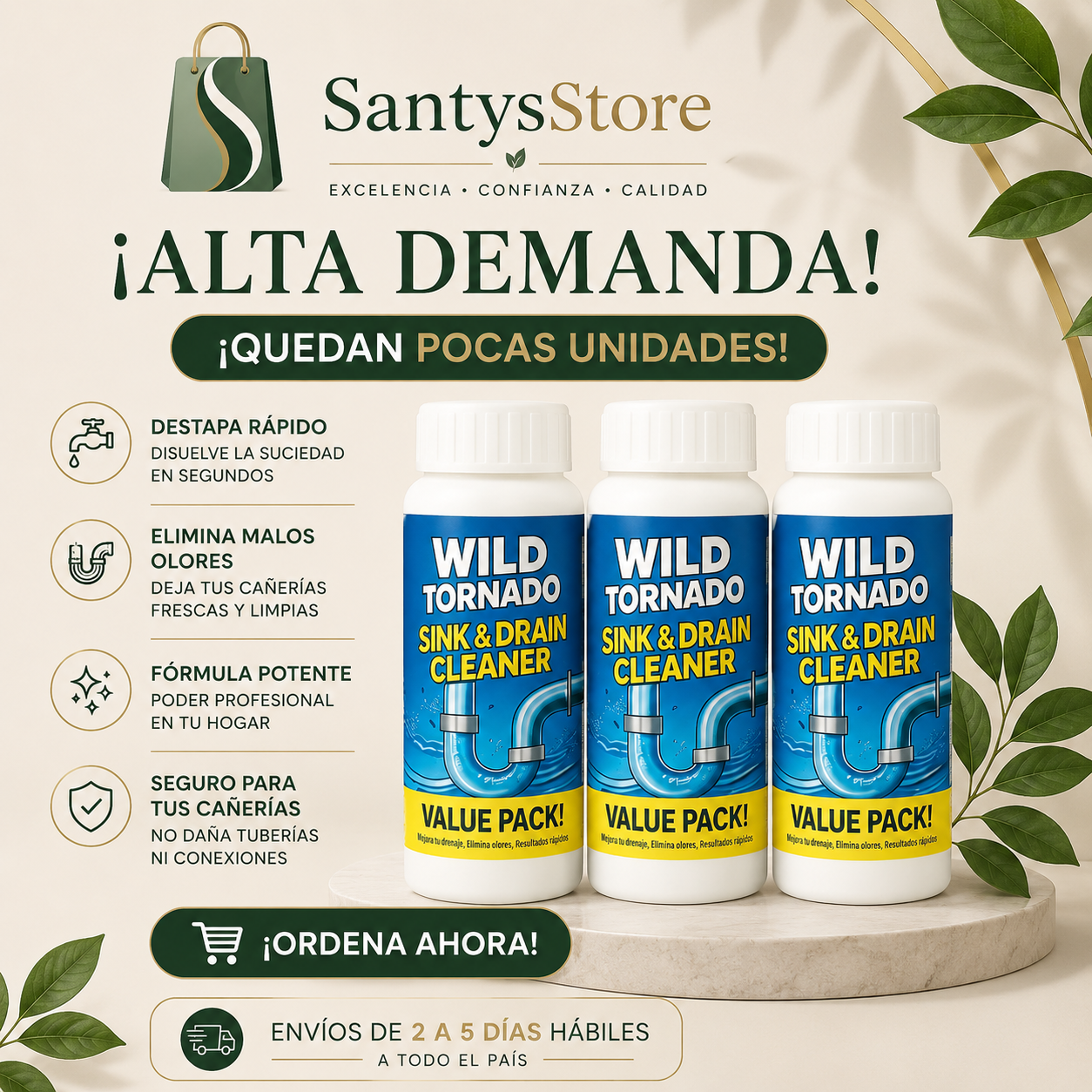 Destapa Cañerías en Minutos SIN Gastar en Gasfiter – Polvo Limpiador de Drenaje 3PCS