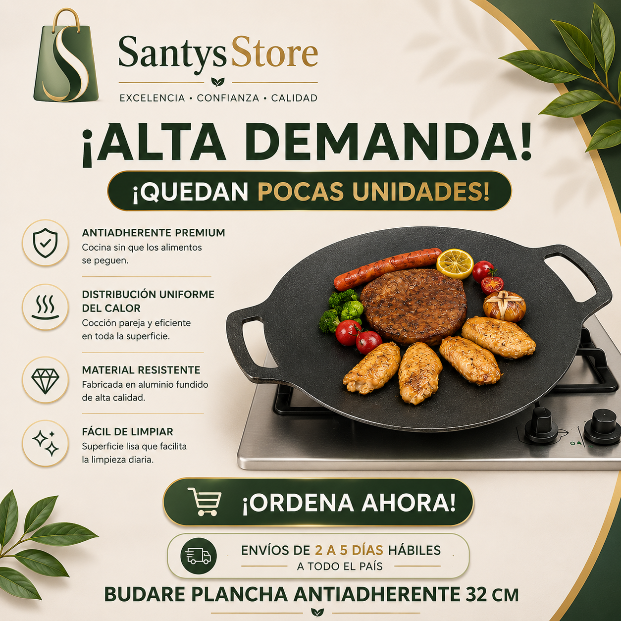 Budare Plancha Antiadherente 32 cm  - Sellado Perfecto cocina sanamente