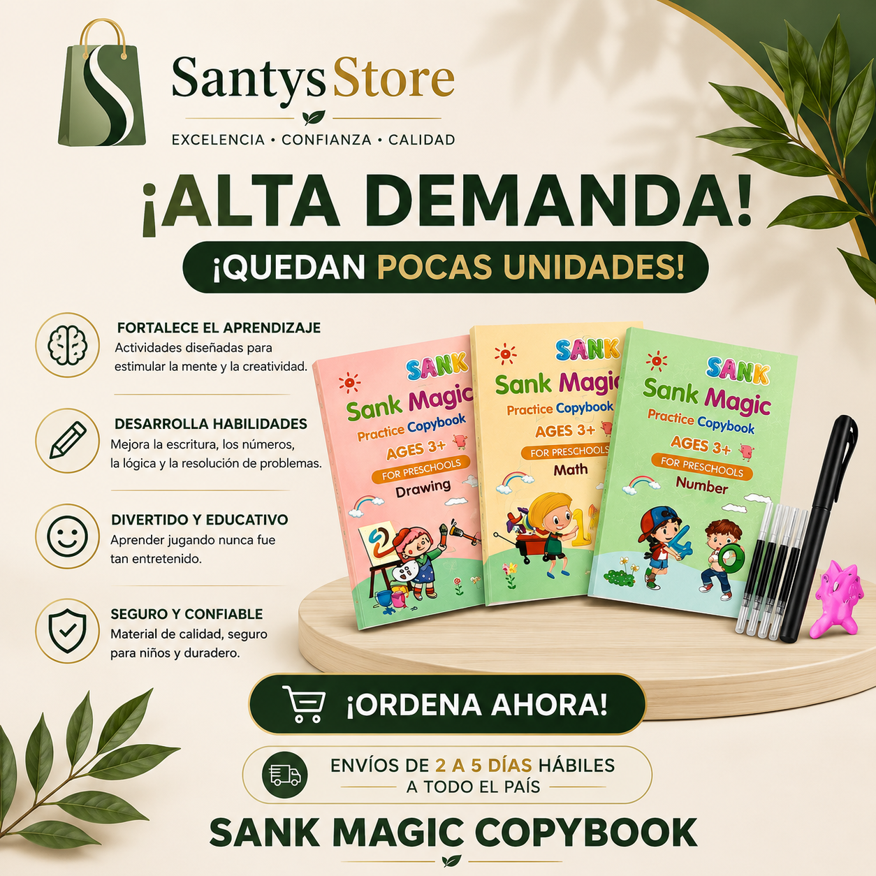 Set Cuaderno Magic Caligrafía Montessori Reutilizable | Libro de Escritura y Trazos para Niños 3+