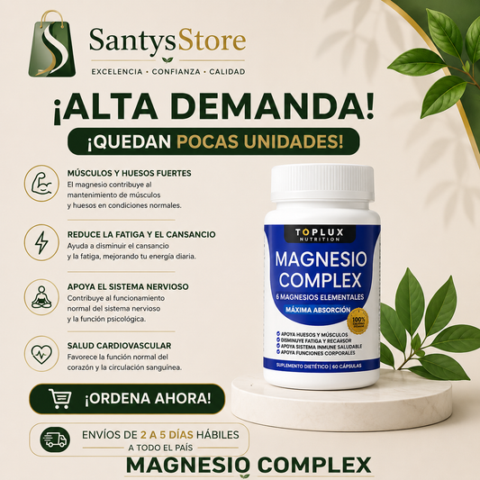 Magnesio Complex 1000mg | 8 Tipos de Magnesio Elemental | Suplemento para Músculos, Energía y Descanso – 60 Cápsulas