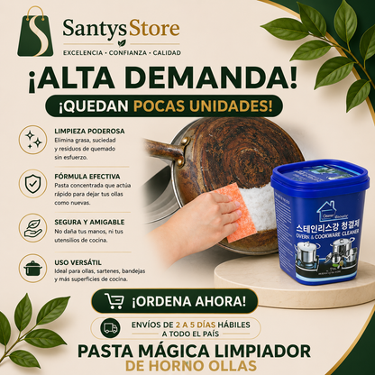 Pasta Mágica Limpiadora Multiuso | Limpiador de Horno, Ollas y Acero Inoxidable – Removedor de Grasa Potente
