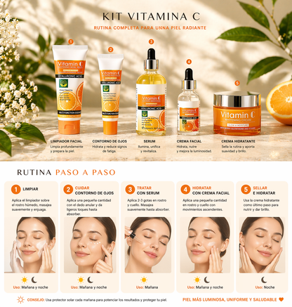 “Sorpréndela con una Piel Radiante – Kit Facial Vitamina C 5 en 1 💖✨”
