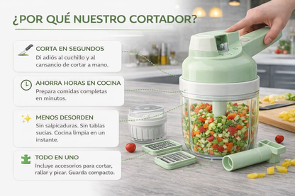 Cortador de Verduras Multifuncional | Picadora y Rallador Manual para Cocina
